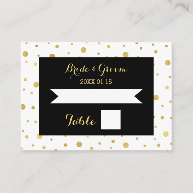 Tarjeta Gold Confetti Black Boda Table Place (Anverso)