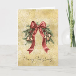 Tarjeta Gold Dust Sparkle Confetti Red Bow Bells Christmas