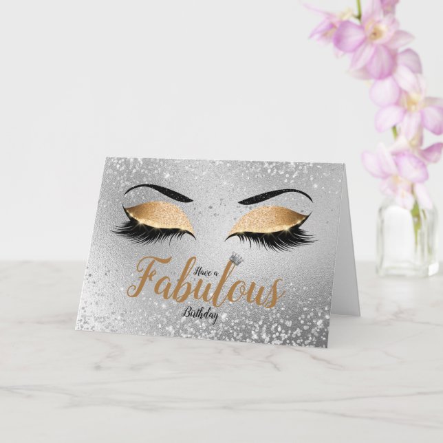 Tarjeta Gold Fabulous Purpurina Ojos Cumpleaños Estándar (Orquídea)