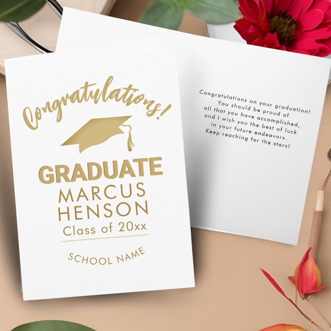 Tarjeta Gold Felicitaciones Graduado Cap (Subido por el creador)