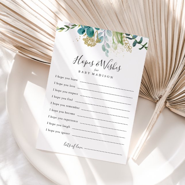 Tarjeta Gold Floral Green Baby Shower Hopes & Wier (Subido por el creador)