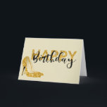 Tarjeta Gold Glam Purpurina Happy Birthday Heels<br><div class="desc">Este diseño fue creado a través del arte digital, y puede ser personalizado eligiendo la opción más personalizar. Contáctame en colorflowcreations@gmail.com si quieres tener este diseño en otro producto. Compra mi pintura de acrílico abstracta original a la venta en www.etsy.com/shop/colorflowart. Ver más de mis creaciones o seguirme en www.facebook.com/colorflowcreations, www.instagram.com/colorflowcreations,...</div>