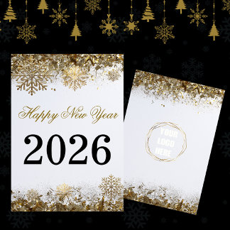 Tarjeta  Gold Glitter Snowflake New Year logo company 