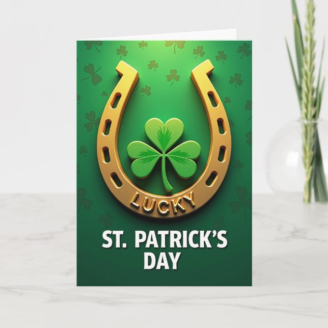 Tarjeta Gold Horseshoe Lucky St Patricks Card (Anverso)