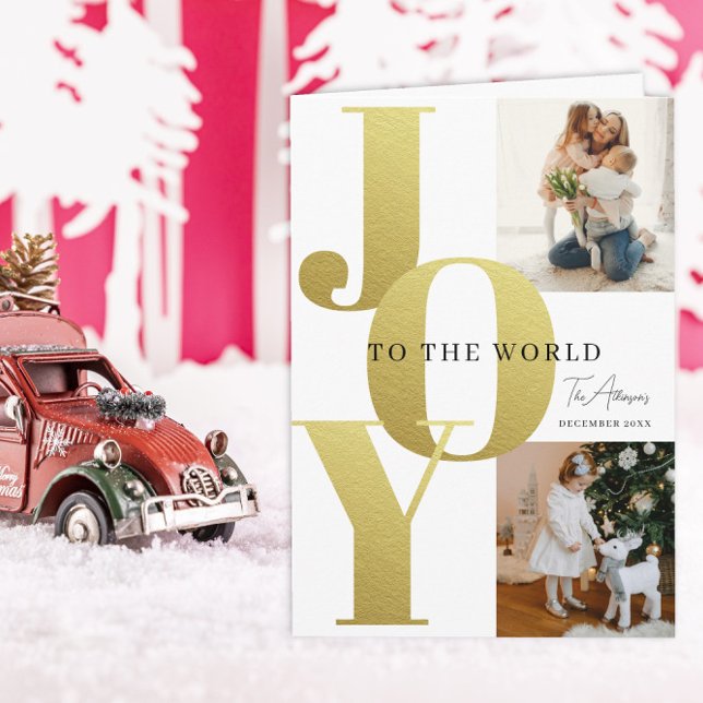 Tarjeta Gold JOY 2 Photo Holiday Card Custom Family (Subido por el creador)