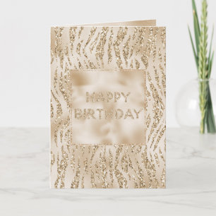 Tarjeta Gold Luxe Purpurina Zebra Print Cumpleaños