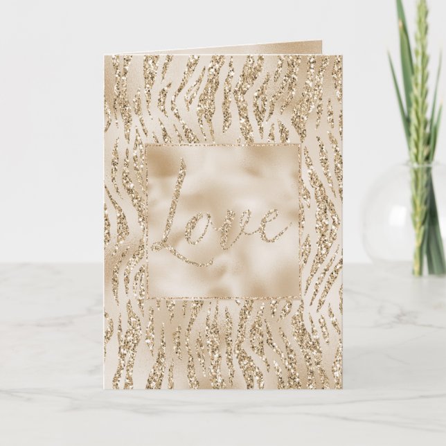 Tarjeta Gold Luxe Purpurina Zebra Print Love (Anverso)