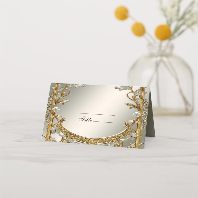 Tarjeta Gold Ornate White Floral Place (Anverso)