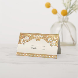 Tarjeta Gold Ornate White Pearls Place