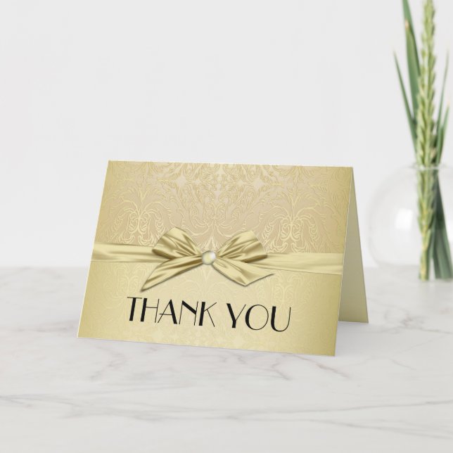 Tarjeta Gold Ribbon Elegant Damask (Anverso)