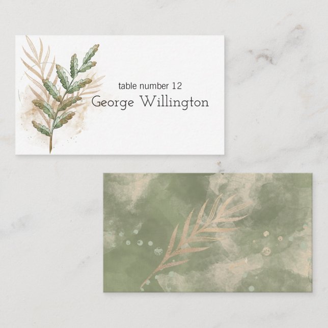 Tarjeta Gold Sage Green Floral Boda (Anverso / Reverso)