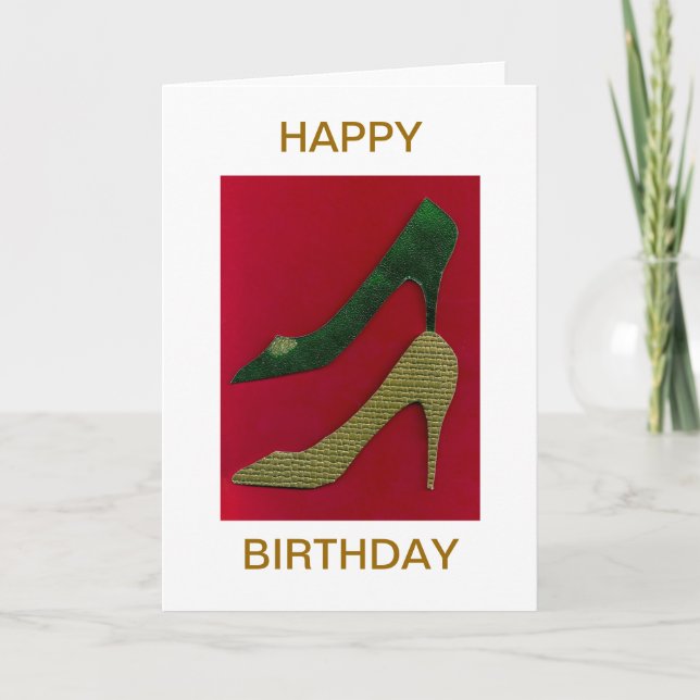 Tarjeta Gold Stiletto Heel Shoel Happy Birthday Card (Anverso)