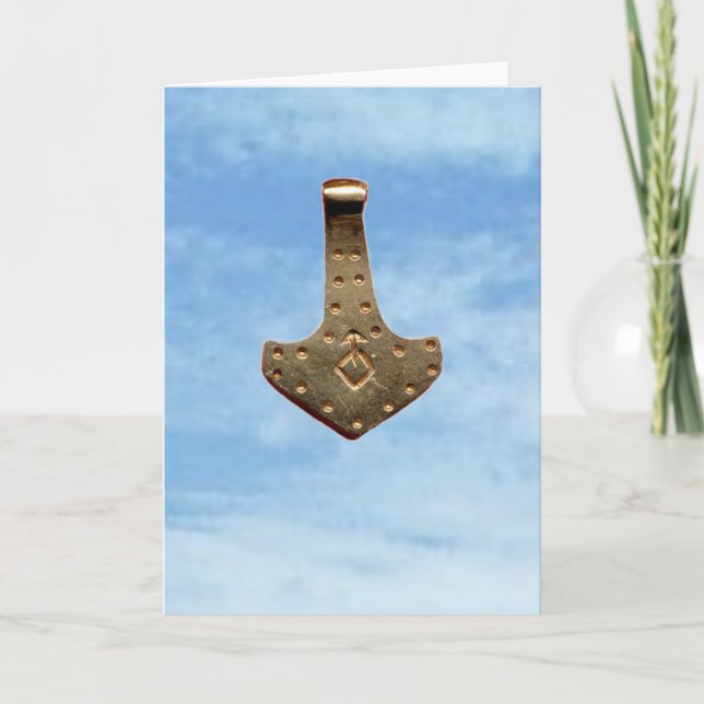 Tarjeta Gold Thor Hammer clouds greeting card (Anverso)