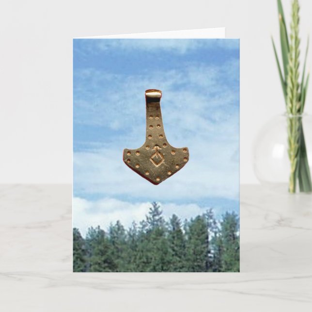 Tarjeta Gold Thor Hammer trees greeting card (Anverso)