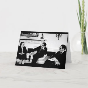 Tarjeta Golda Meir, presidente Nixon, y Henry Kissinger
