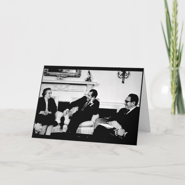 Tarjeta Golda Meir, presidente Nixon, y Henry Kissinger (Anverso)