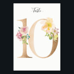 Tarjeta Golden 10 Floral Table Number<br><div class="desc">Número dorado con tarjeta de número de mesa de embutido floral pastel suave. Personalice el estilo,  el tamaño y el color del tipo de letra del texto.</div>