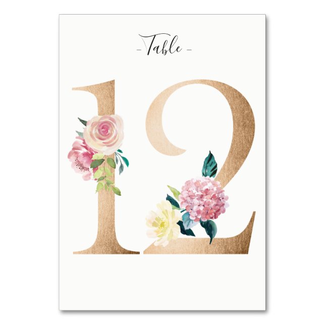 Tarjeta Golden 12 Floral Table Number (Anverso)