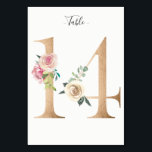 Tarjeta Golden 14 Floral Table Number<br><div class="desc">Número dorado con tarjeta de número de mesa de embutido floral pastel suave. Personalice el estilo,  el tamaño y el color del tipo de letra del texto.</div>