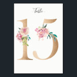 Tarjeta Golden 15 Floral Table Number<br><div class="desc">Número dorado con tarjeta de número de mesa de embutido floral pastel suave. Personalice el estilo,  el tamaño y el color del tipo de letra del texto.</div>