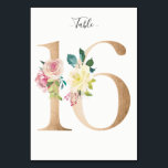 Tarjeta Golden 16 Floral Table Number<br><div class="desc">Número dorado con tarjeta de número de mesa de embutido floral pastel suave. Personalice el estilo,  el tamaño y el color del tipo de letra del texto.</div>