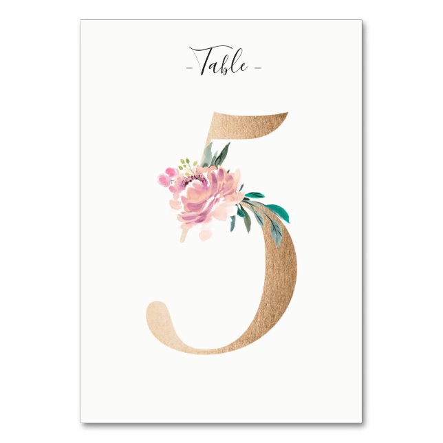 Tarjeta Golden 5 Floral número de mesa (Anverso)