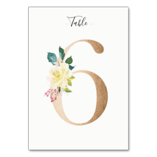 Tarjeta Golden 6 Floral número de mesa