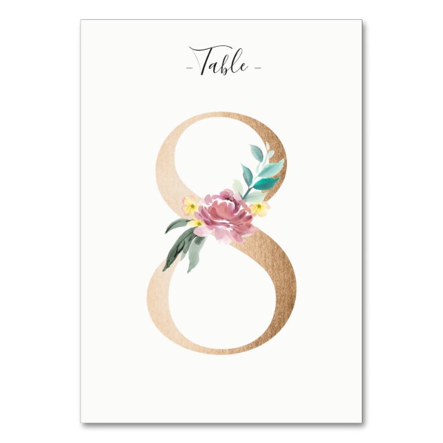 Tarjeta Golden 8 Floral número de mesa (Anverso)