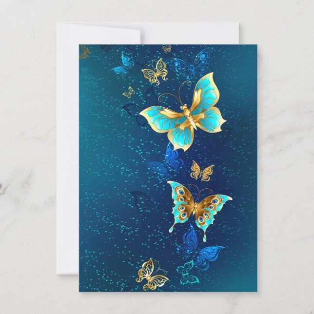 Tarjeta Golden Butterflies on a Blue Background (Anverso)