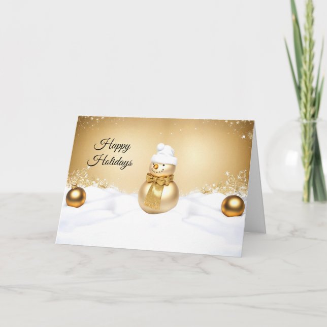 Tarjeta Golden Christmas Snowman Holiday Card (Anverso)