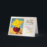Tarjeta Golden daffodils birthday card Great Grandmother<br><div class="desc">A birthday card to say how great the recipient is! Golden yellow daffodils in a red vase. See the whole range of invitations and cards in my store: http://www.zazzle.com/eggznbeenz.  All artwork copyright by Norma Cornes.</div>