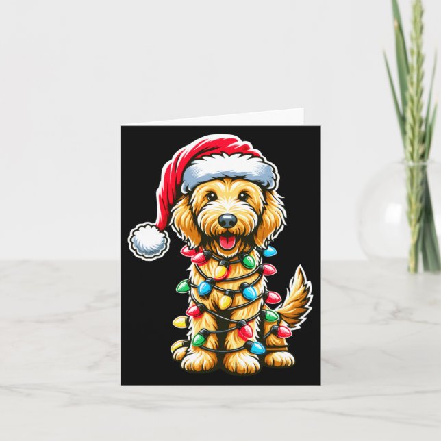Tarjeta Golden Doodle Christmas Tree Xmas Dog Pajamas Gold (Anverso)