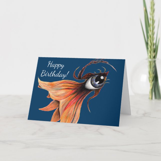 Tarjeta Golden Eye Surreal Goldfish Fantasy Art Cumpleaños (Anverso)