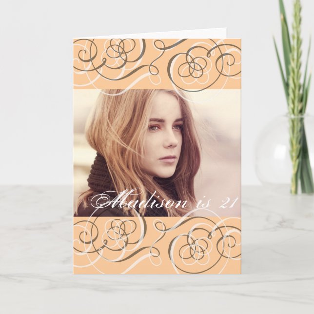 Tarjeta Golden Glow Swirls 21st Birthday Fiesta Photo (Anverso)