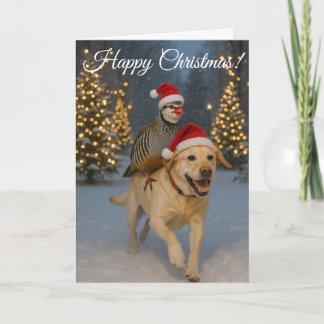 Tarjeta Golden Labrador and Partridge Christmas card