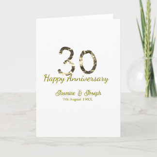 Tarjeta Golden Metallic 30th Happy anniversary add name