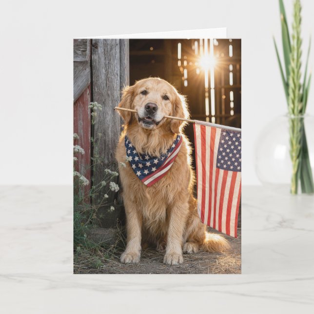 Tarjeta Golden Retriever 4 de Julio (Anverso)