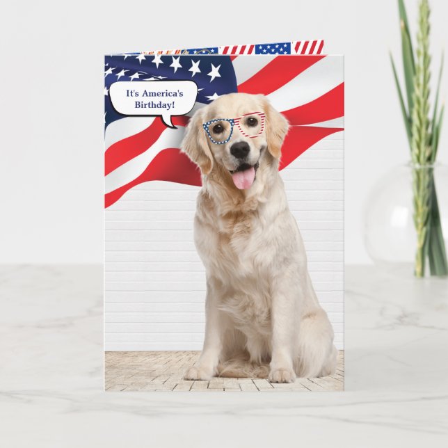 Tarjeta Golden Retriever 4 de julio (Anverso)