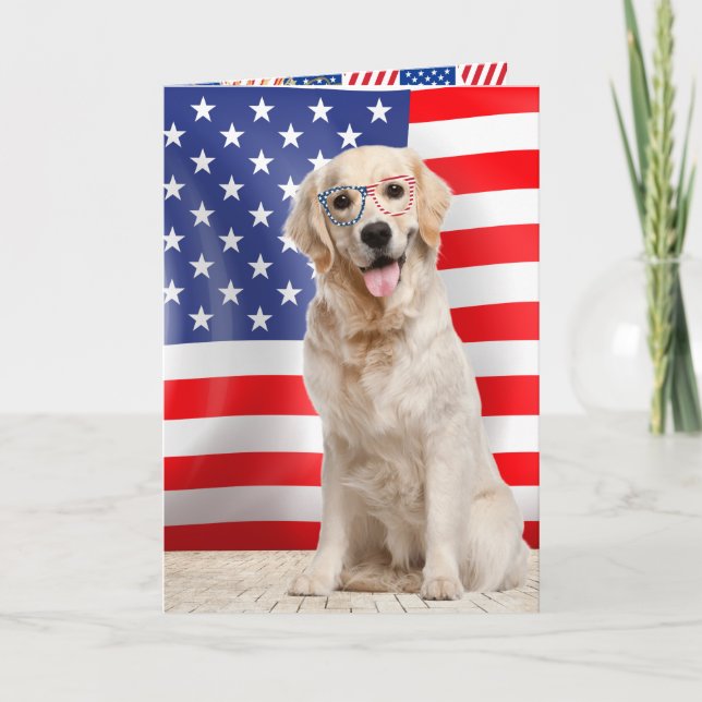 Tarjeta Golden Retriever 4 de julio (Anverso)