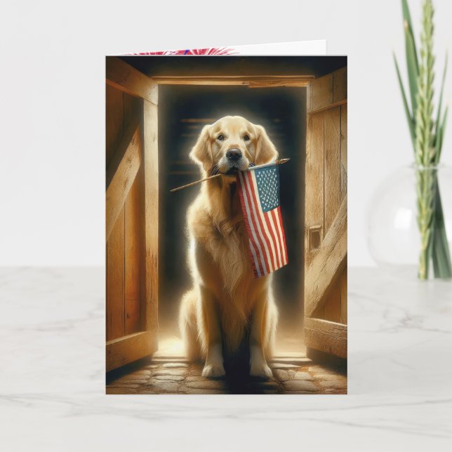 Tarjeta Golden Retriever 4 de Julio (Anverso)