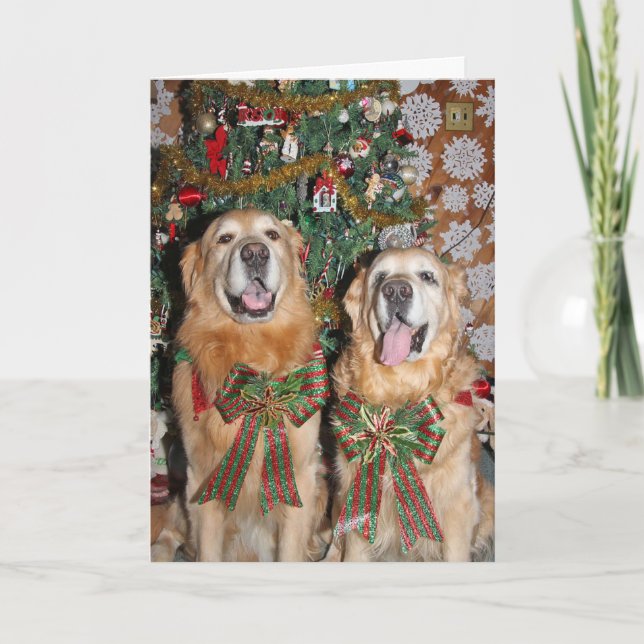 Tarjeta Golden Retriever by the Christmas Tree (Anverso)