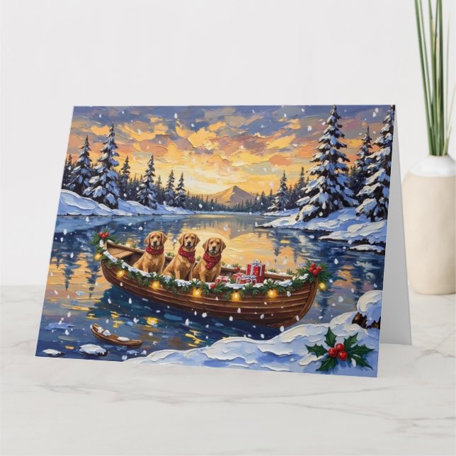 Tarjeta Golden Retriever Christmas Boat Holiday (Anverso)