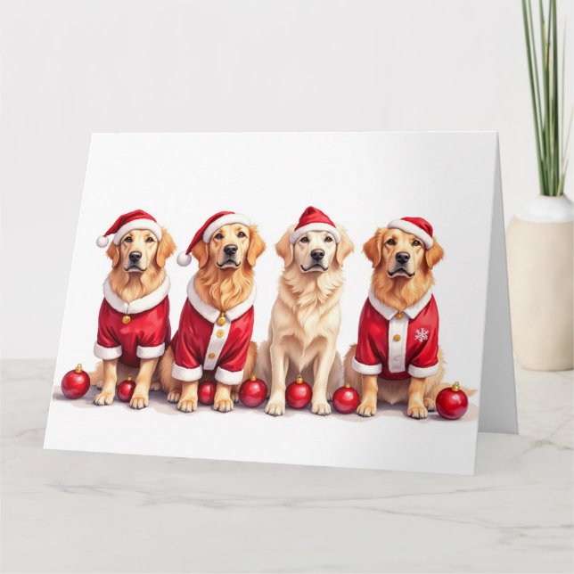 Tarjeta Golden Retriever Christmas Dress Santa Hat (Anverso)