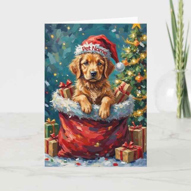Tarjeta Golden Retriever Christmas Santa Bag Adventure (Anverso)