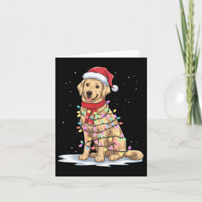 Tarjeta Golden Retriever Christmas Tree Cute Santa Hat Lig (Anverso)