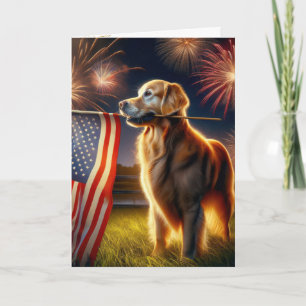 Tarjeta Golden Retriever con bandera estadounidense