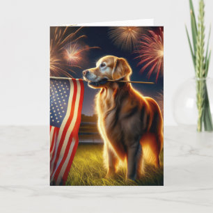 Tarjeta Golden Retriever con bandera estadounidense