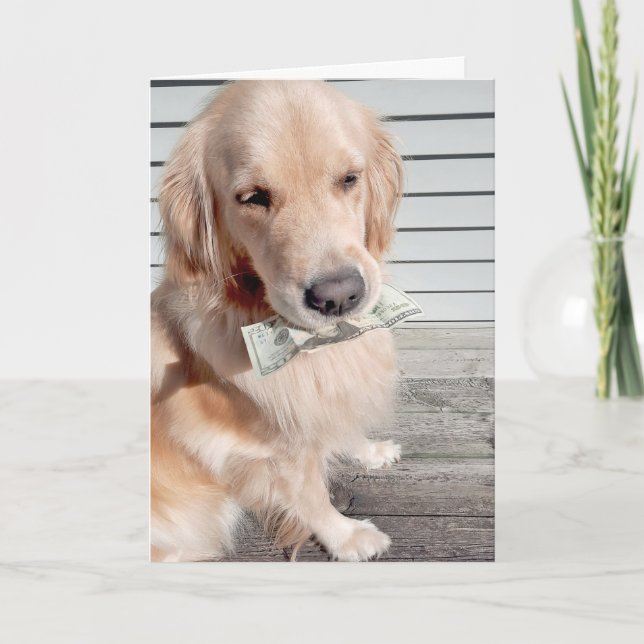 Tarjeta Golden Retriever con dinero de cumpleaños (Anverso)