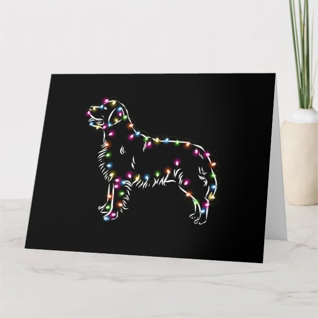 Tarjeta Golden Retriever Con Luces De Navidad Feliz Navida (Anverso)