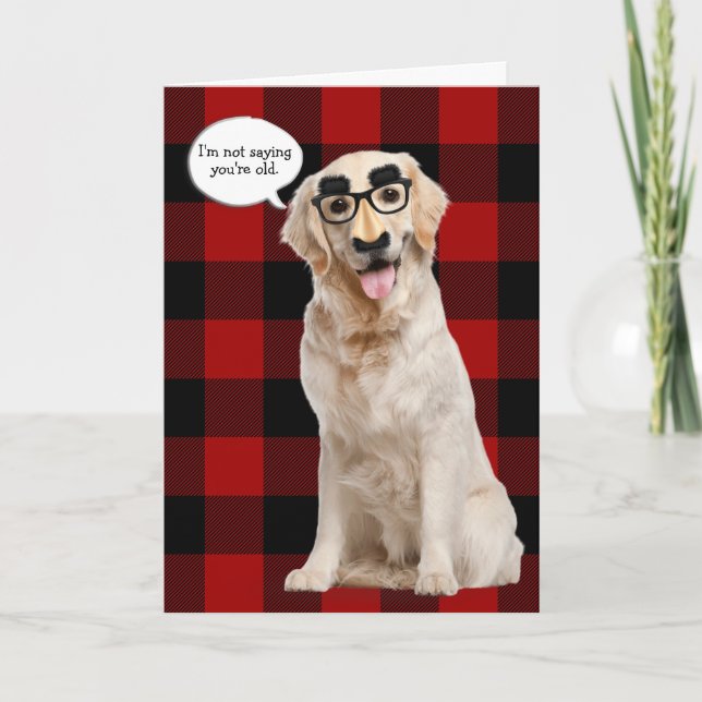 Tarjeta Golden Retriever con máscara sobre plaid (Anverso)